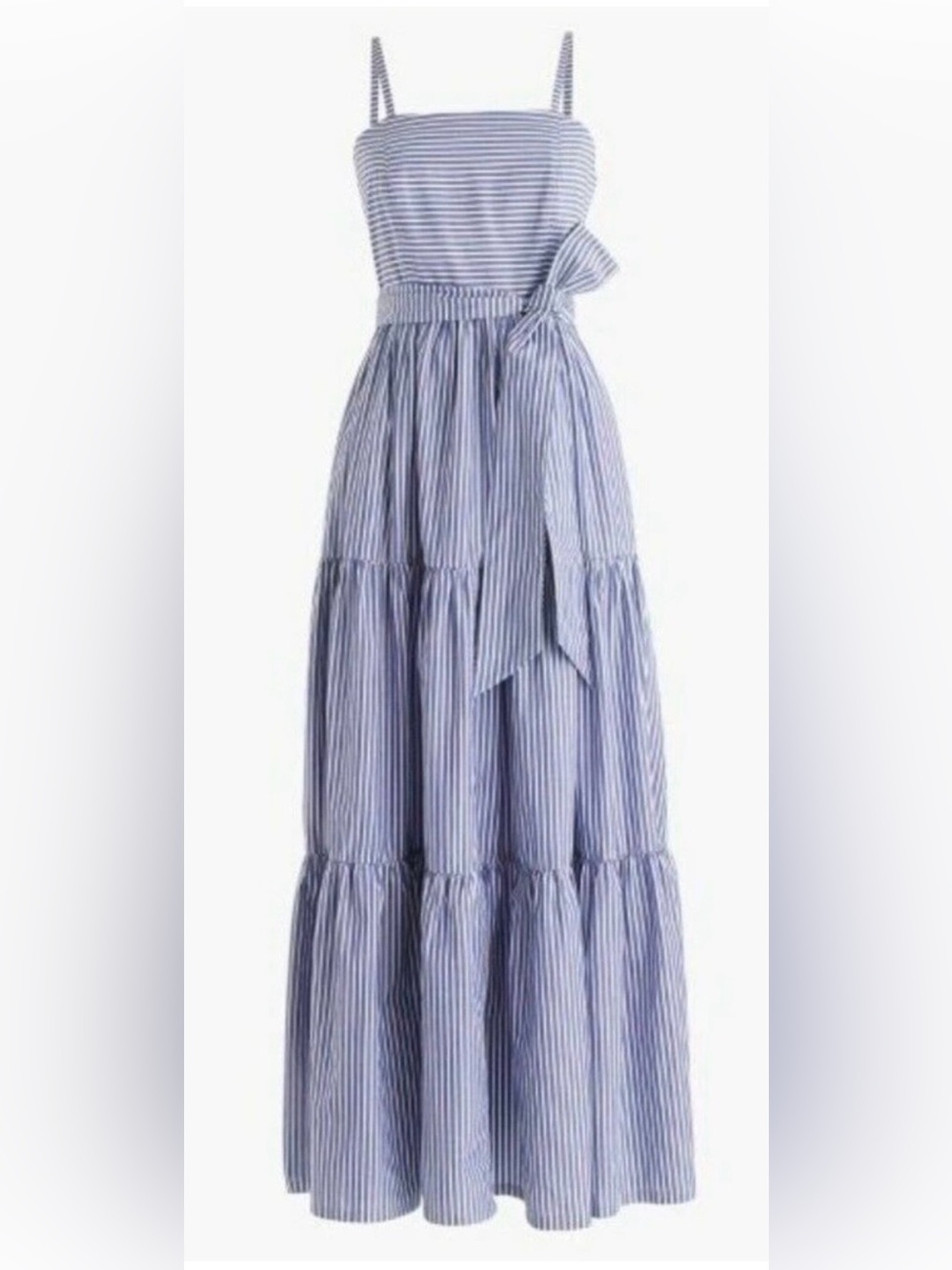 J. Crew - Sleeveless Blue Striped Maxi Dress with Waist Tie